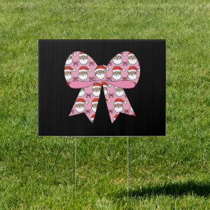 Coquette Christmas Pink Bow Santa Vintage Retro  Sign