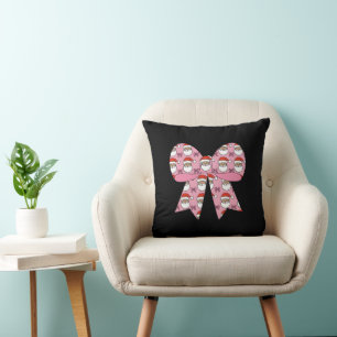 Coquette Christmas Pink Bow Santa Vintage Retro Throw Pillow
