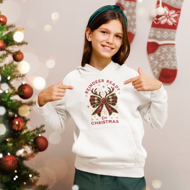 Coquette Christmas Plaid Reindeer Ready Bow Hoodie (Creator Uploaded)