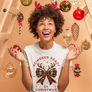 Coquette Christmas Plaid Reindeer Ready Bow Tri-Blend Shirt