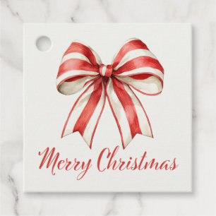 Coquette Christmas Red & White Candy Cane Bow Favor Tags