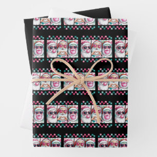 Coquette Christmas Santa Bow Retro Preppy Xmas Wrapping Paper Sheets
