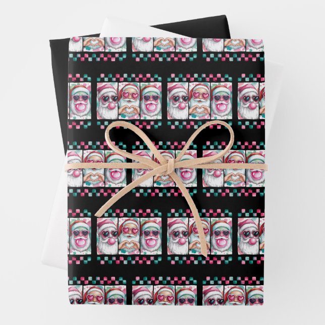 Coquette Christmas Santa Bow Retro Preppy Xmas  Wrapping Paper Sheets (In situ)