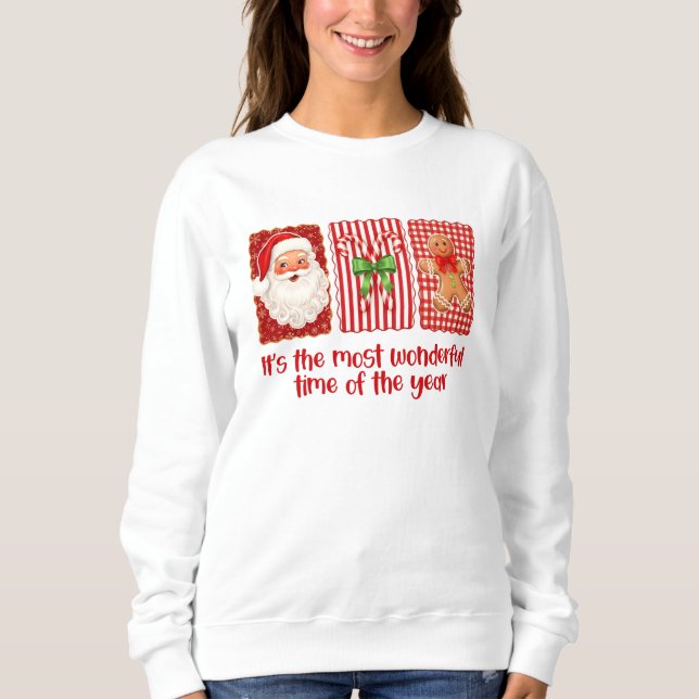 Coquette Christmas Santa Candy Canes Gingerbread Sweatshirt (Front)