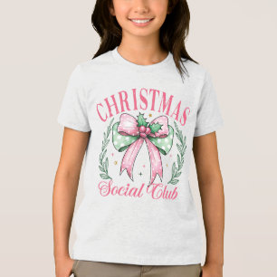 Coquette Christmas Social Club Girly Pink Bow Tri-Blend Shirt