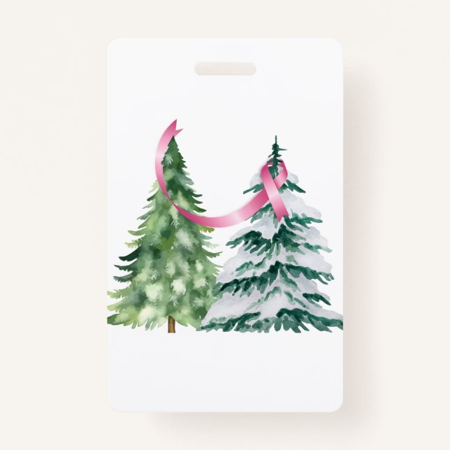 Coquette Christmas Tree, Breast Cancer Awareness Badge (Front)