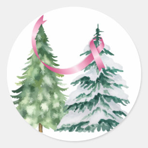 Coquette Christmas Tree, Breast Cancer Awareness Classic Round Sticker