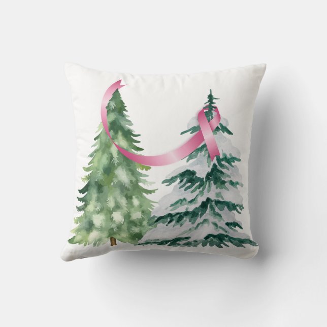 Coquette Christmas Tree, Breast Cancer Awareness Throw Pillow (Back)