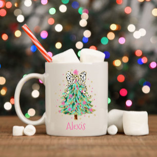 Coquette Christmas Tree Preppy Holiday Bow Coffee Mug