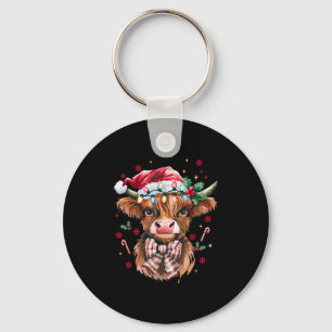 Coquette Christmas Western Highland Cow Santa Xmas Keychain