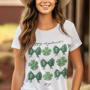 Coquette Clovers and Green Bows with White Dots T-Shirt