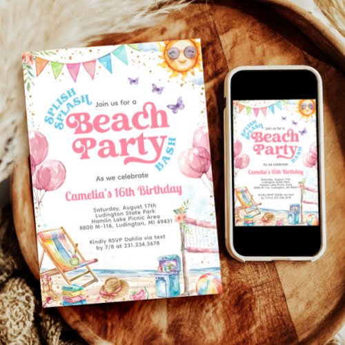 Coquette Coastal Teenage Beach Birthday Party Invitation