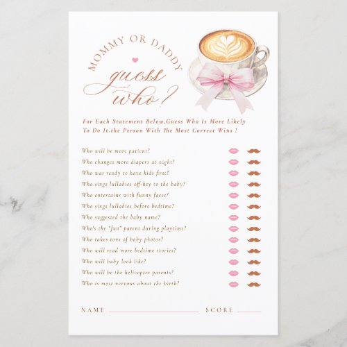 Coquette Coffee Guess Who Mommy or Daddy Baby Game