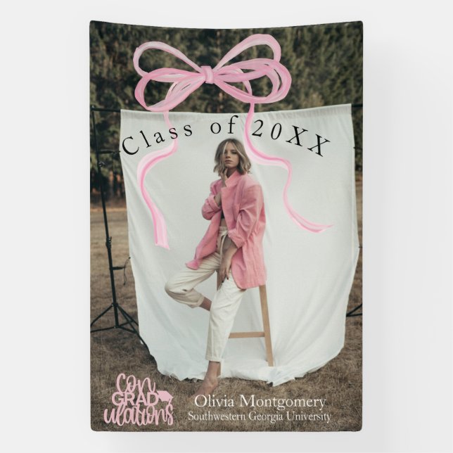 Coquette ConGRADulations Photo Graduation Banner (Vertical)