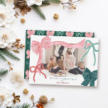 Coquette-Core Red & Green Bows Christmas Photo Holiday Card<br><div class="desc">Celebrate the season in style with this charming, coquette-inspired Christmas photo card, featuring hand-drawn bows, soft colors, and a romantic, ribbon-filled design. The front features your favorite picture framed by four hand-drawn bows—one bold pink ribbon with red stripes, one green ribbon with navy stripes, plus two smaller accents in classic...</div>