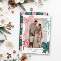 Coquette-Core Red & Green Bows Christmas Photo