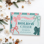 Coquette-Core Red & Green Bows Green Christmas Holiday Card<br><div class="desc">Celebrate the season in style with this charming, coquette-inspired Christmas holiday card, featuring hand-drawn bows, soft colors, and a romantic, ribbon-filled design. The front features four hand-drawn bows—one bold pink ribbon with red stripes, one green ribbon with navy stripes, plus two smaller accents in classic red and green. The back...</div>