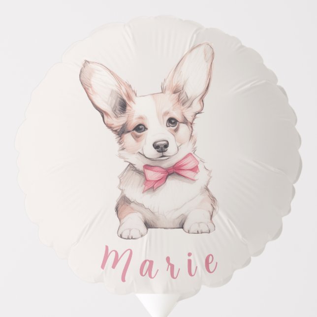 Coquette Corgi Costumizable Name Balloon (Front)