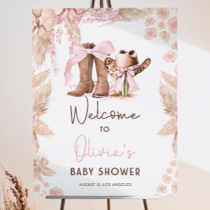 Coquette Cowgirl Baby Shower Welcome Sign Pink