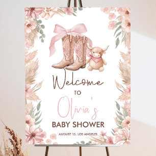 Coquette Cowgirl Baby Shower Welcome Sign Pink