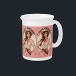 Coquette Cowgirl Western Fashion Portrait Beverage Pitcher<br><div class="desc">This stunning coquette cowgirl design blends classic Western charm with soft romantic aesthetics, capturing a confident young woman in a wide-brimmed hat, delicate lace blouse, and pink ribbon tie. Surrounded by floating hearts, her poised stance and intricate outfit channel vintage femininity and modern Western style, creating a captivating fusion of...</div>