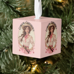 Coquette Cowgirl Western Fashion Portrait Cube Ornament