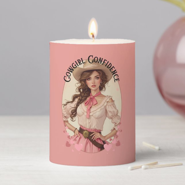 Coquette Cowgirl Western Fashion Portrait Pillar Candle (In Situ)
