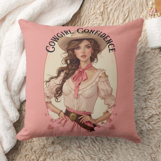 Coquette Cowgirl Western Fashion Portrait Throw Pillow (Blanket)