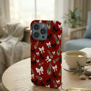 Coquette Crimson Red and White Bows Pattern iPhone 15 Pro Case