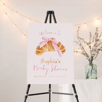 Coquette Croissant Baby Shower Welcome Board Sign