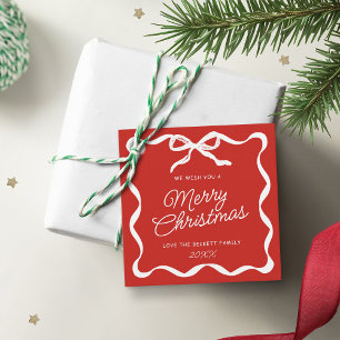 Coquette Curvy Ribbon & Bow Retro Merry Christmas Favor Tags