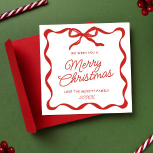 Coquette Curvy Ribbon & Bow Retro Merry Christmas Holiday Card