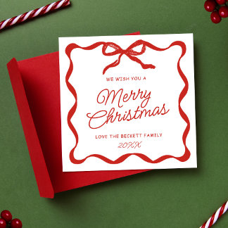 Coquette Curvy Ribbon & Bow Retro Merry Christmas Holiday Card