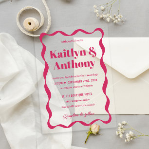 Coquette Curvy Ribbon Retro Wedding Acrylic Invitations