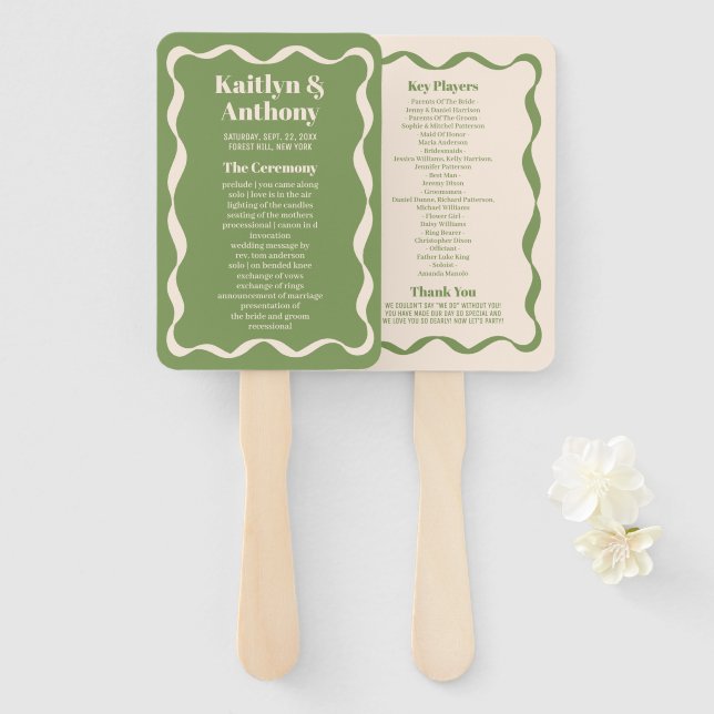 Coquette Curvy Ribbon Retro Wedding Program Hand Fan (Front and Back)