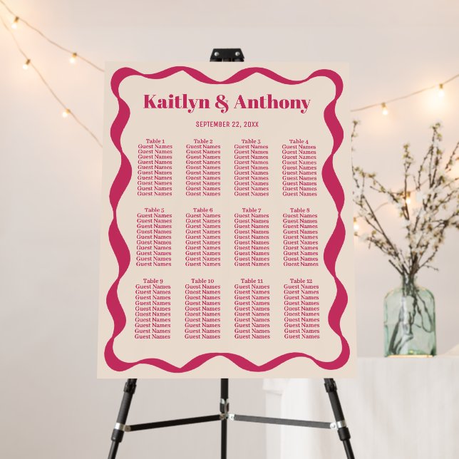 Coquette Curvy Ribbon Retro Wedding Seating Chart Foam Board (In Situ (Stand))