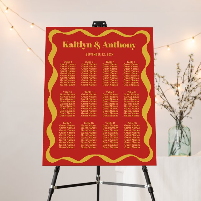 Coquette Curvy Ribbon Retro Wedding Seating Chart Foam Board (In Situ (Stand))