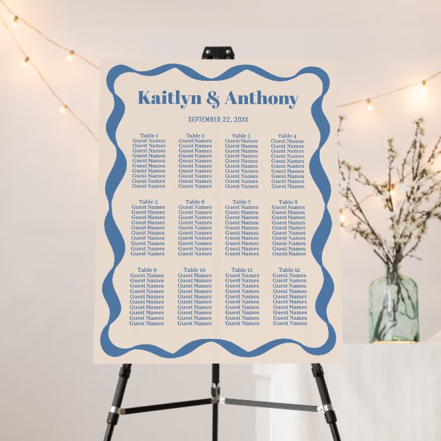 Coquette Curvy Ribbon Retro Wedding Seating Chart Foam Board (In Situ (Stand))