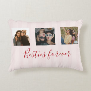 coquette Custom Besties Photos Collage Pink Stripe Accent Pillow