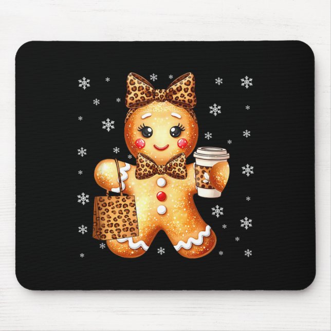 Coquette Cute Gingerbread Leopard Bow Christmas Gi Mouse Pad (Front)