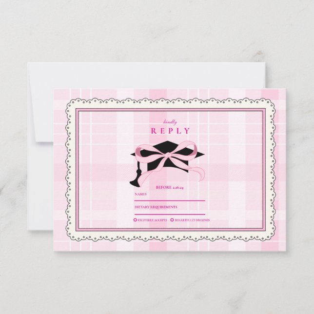 Coquette Cute Pink  Bow Graduation RSVP Card (Front)