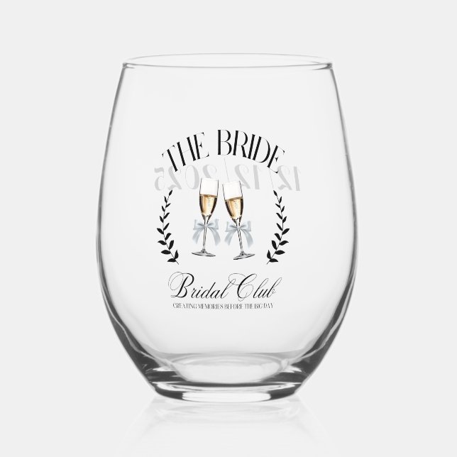 Coquette Cute Pink Bow Personalized  Stemless Wine Glass (Front)