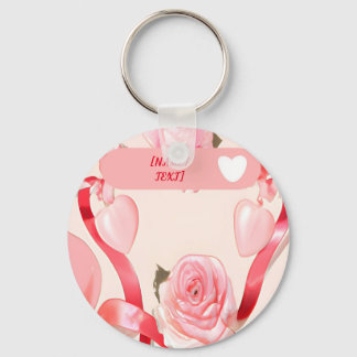 Coquette cute with roses, hearts and red ribbons keychain