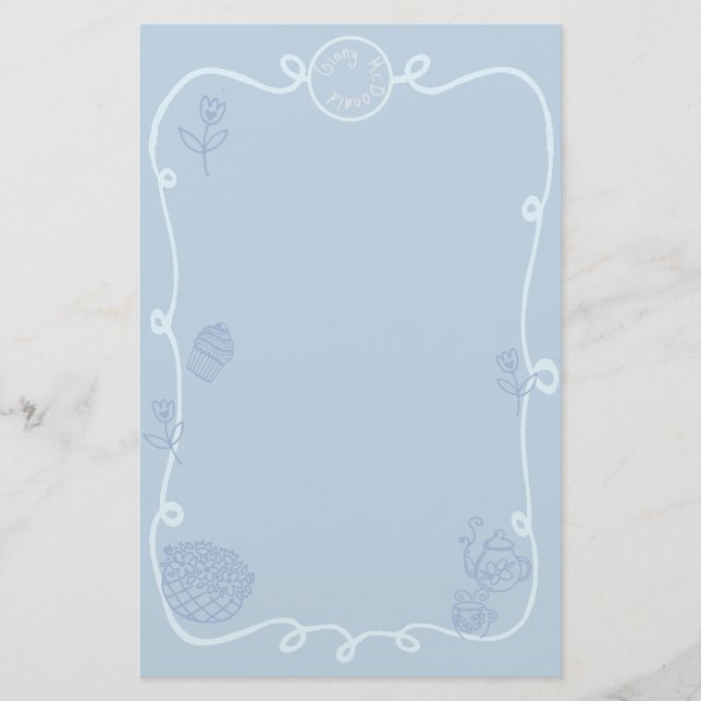 Coquette Doodle Ribbon Frame Stationery (Front)