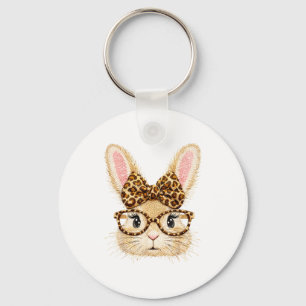 Coquette easter cute bunny with glasses and leopar keychain