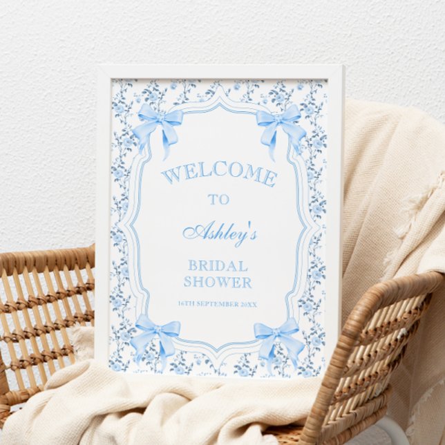 Coquette Elegant Blue Bow Bridal Shower Welcome Poster (Creator Uploaded)
