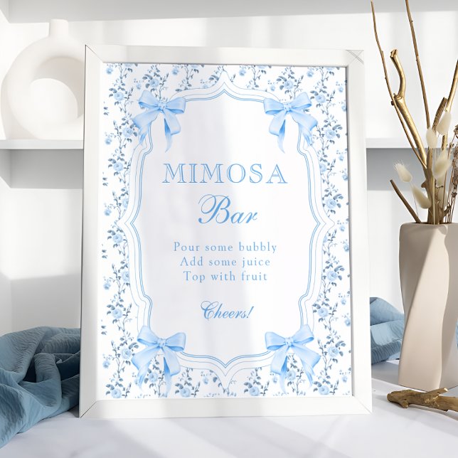 Coquette Elegant Blue Bow Mimosa Bar Poster (Creator Uploaded)