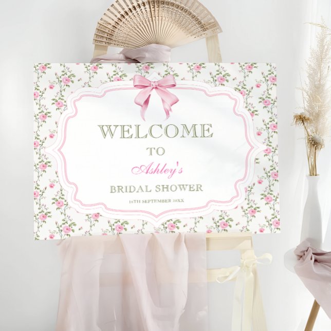 Coquette Elegant Pink Bow Bridal Shower Welcome Foam Board (Creator Uploaded)