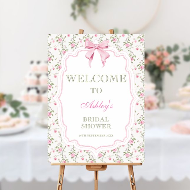 Coquette Elegant Pink Bow Bridal Shower Welcome Foam Board (Creator Uploaded)
