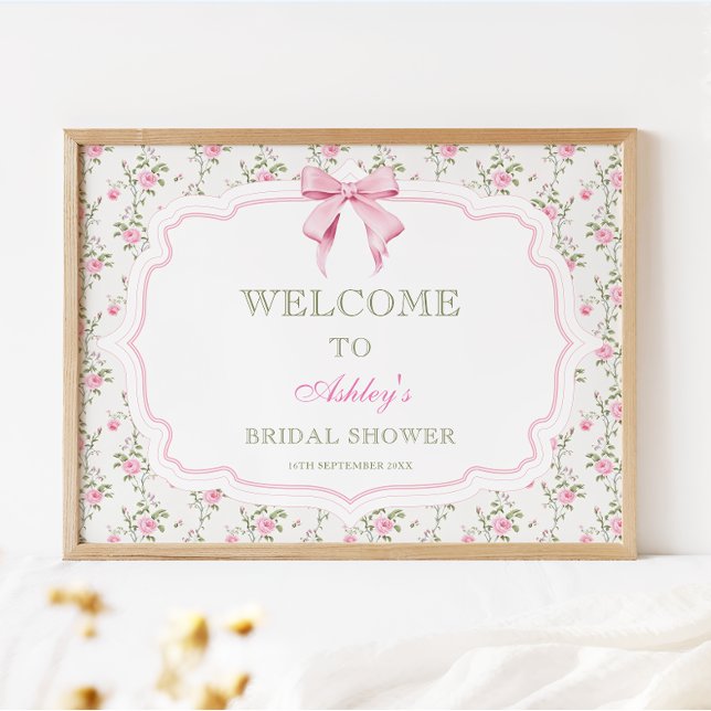 Coquette Elegant Pink Bow Bridal Shower Welcome Poster (Creator Uploaded)